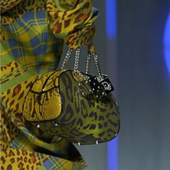 Christian Dior Green Leopard Print and Yellow SnakeSkin Gambler Bag - Picture 17 of 17